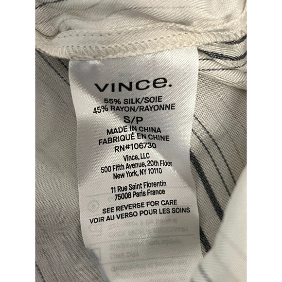NWT $345 VINCE Women's S Button-Up Silk Blend Shirt Blouse Ivory Black Striped - Picture 8 of 8